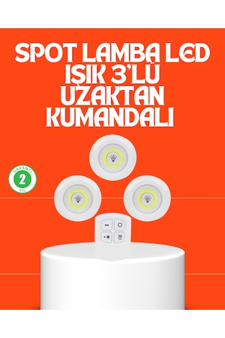 Kablosuz 3 Lü Spot Led Lamba Seti Uzaktan Kumandalı Enerji Tasarruflu Aydınlatma Sarı