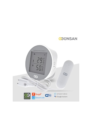 Günsan Akıllı Wifi Sıcaklık & Nem Sensörü + Akıllı Wifi Su Kaçağı Dedektörü Kablolu Tuya & Smart Life Uyumlu Beyaz