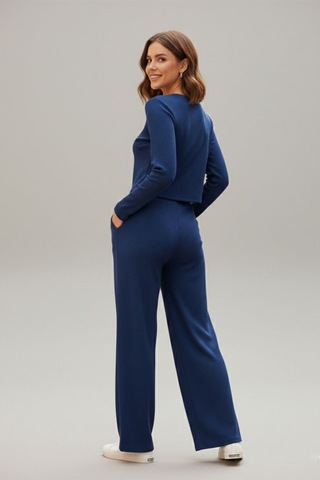 Fit Women Çizgi Likralı Kayık Yaka Alt Üst Takım 4443 Lacivert
