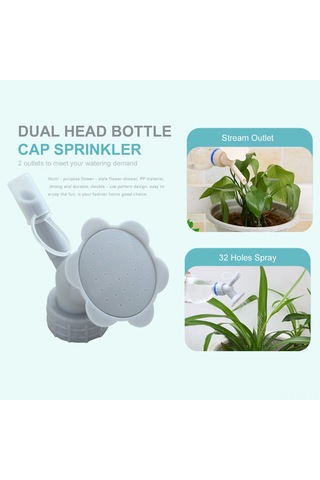 Ximistore9 Gri 27mm Çift Başlı Sulama Başlığı, İçecek Şişelerine Uyumlu, 32 Delikli Sprey Ve Akışlı Su Atımı, Bahçe Bitkileri Sulama Aleti