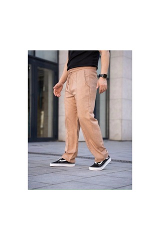 Butik İstanbul Erkek Keten Cepli Çıma Dikişli Jogger Buggy Pantalon Rahat Kalıp - Kahverengi