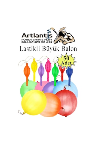 Lastikli Balon Zıpzıp 50 Adet İpli Balon Lateks Büyük Balon Punch Panç Renkli Balon Çok Renkli