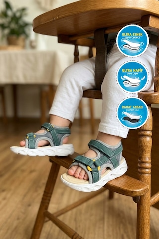 Cool Sage B Petrol Cırtlı Işıklı Erkek Çocuk Sandalet