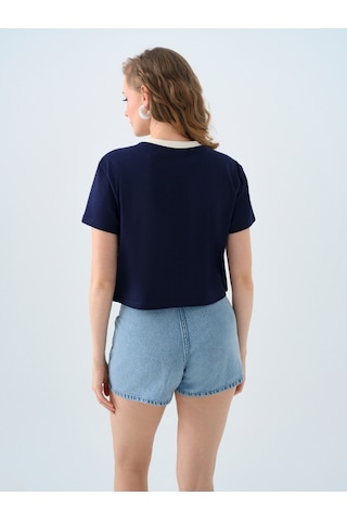 Regular Long Crop Kadın Tshirt K.kol Lacivert