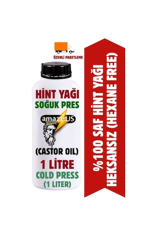 Amazeus %100 Saf Katkısız Hint Yağı 1 Litre Castor Oil Hexan Free Heksansız Soğuk Pres Kalite 1 L