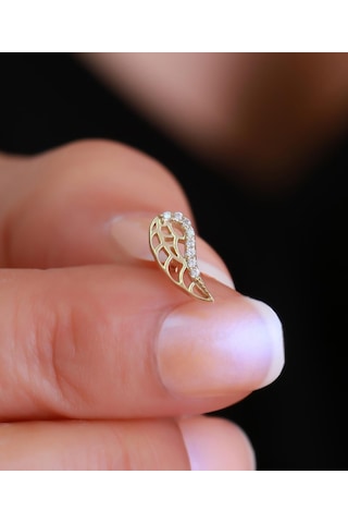 14 Ayar Altın Taşlı Melek Kanadı Tragus Piercing Sarı Altın