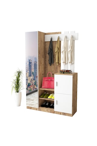 Robin Home Liva Aynalı Vestiyer Portmanto Ayakkabılık Çam-beyaz