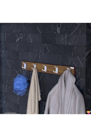 Modilayn Arı Serisi 81,4x9,6 Cm 15 Kancalı - 5'li Set Banyo Askısı Ekstra Düzen Ve Yer Tasarrufu Beyaz - Ceviz