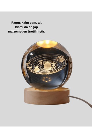 Lexroo Kristal Gezegen Küre Ahşap Tabanlı Usb Işıklı Gece Lambası