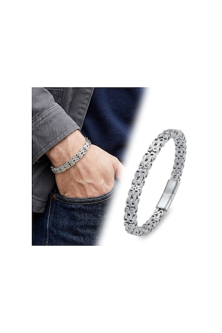 Premium Çiftli 4mm Kral Model Çelik Zincir Erkek Bileklik Çelik Kilitli 31835b2d4 - 21 Cm Gümüş