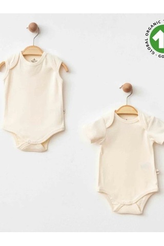 Zekids Bebek Organik Pamuklu Kolsuz Çıtçıtlı İkili Body Set-15901 Krem
