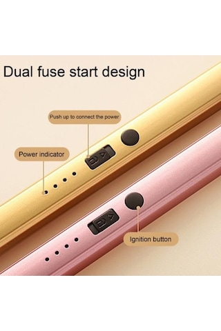 Pazly Rose Gold Darbe Ateşleyici, Çift Emniyet Anahtarlı, Alevsiz, Rüzgar Geçirmez, Usb Şarj Edilebilir, Mutfak Ve Kamp İçin Uygun Çok Renkli