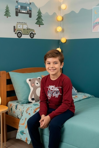 Kompedan Erkek Çocuk İnterlok Bisiklet Yaka Pijama Takımı Bordo 109 Bordo