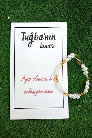20 Adet Gold & İnci Boncuklu Bileklik - Kına Hediyesi - Nikah Krem