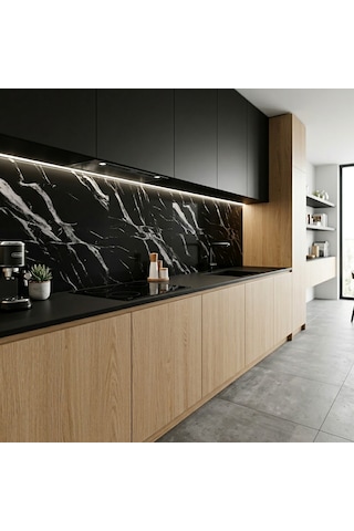 30x60 Cm Kendinden Yapışkanlı Duvar,banyo,tezgah Arası Kaplama Siyah Mermer Desen 12 Adet 1089-30-12