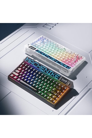 Machenike KT84-B84W Tri-Mode Gateron White Switch LCD RGB İngilizce Oyuncu Klavye