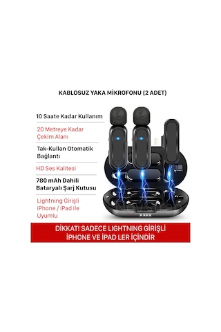 Novstrap Kablosuz Yaka Mikrofonu Lightning Girişli İphone İle Uyumlu Dahili Bataryalı Şarj Kutusu