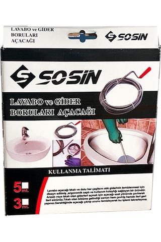 Profesyonel Banyo Lavabo Deliği Gider Boru Açıcı Susta- 3 Metre