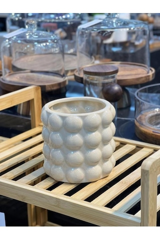 Atby 13cm Bubble Seramik Vazo Krem