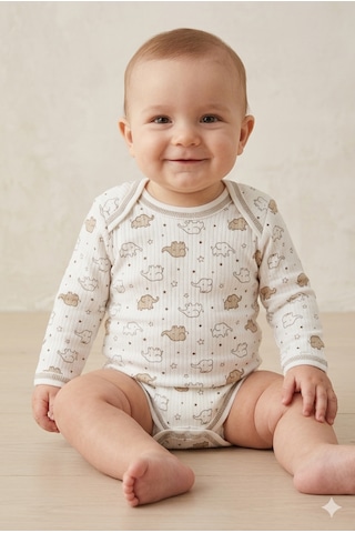 Hece Bebe Pamuklu İkili Erkek Bebek Badi Seti Fil & Safari Serisi Çok Renkli