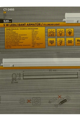 Cata Ct-2466 5w 6400k Beyaz Ledli Bant Armatür 10 Adet Beyaz