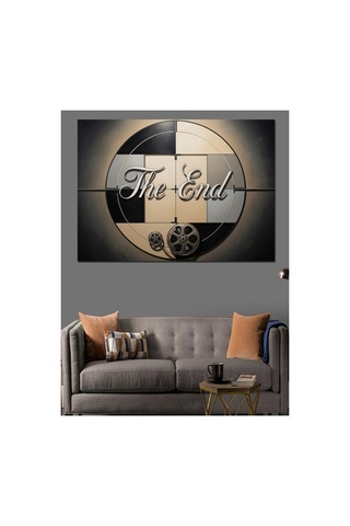 The End Yazılı Sinema Makarası Yağlı Boya Dokulu Kanvas Tablo Canvas Tablosu