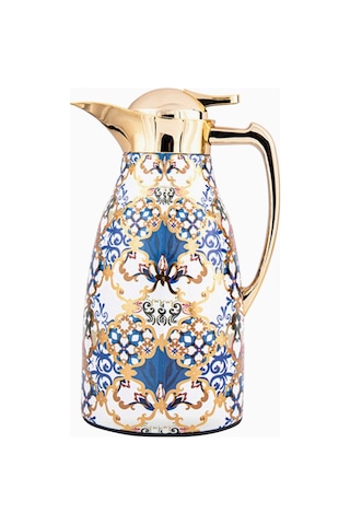 Roomours Blue Flower Gold Termos 1 Litre Mavi