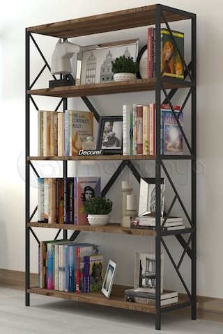 Morpanya Ural 5 Raflı Geniş Metal Kitaplık Dosya Kitap Rafı Ofis Salon Metal Raf 90x180 Siyah Ceviz