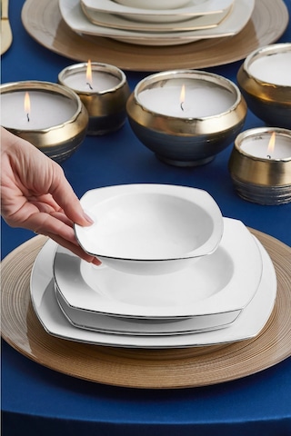 Karaca Chiara Fine Cream 60 Parça 12 Kişilik Porselen Yemek Takımı Platin