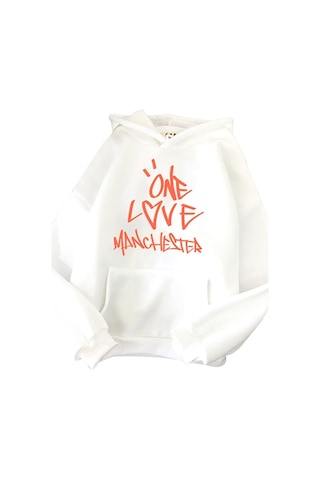 Ariana Grande One Love Manchester Kapşonlu Hoodie Beyaz