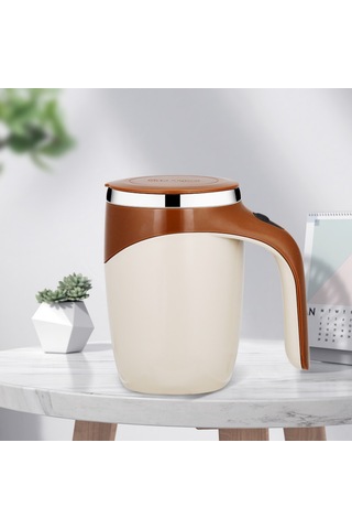 Hfambition Otomatik Manyetik Karıştırıcı 304 Çelik Kahve Bardak, 350ml Beyaz, Eldivenli Tasarım, Kolay Kullanım Siyah