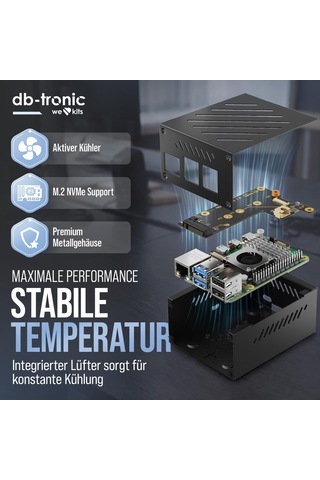 Db-tronic Raspberry Pi 5 8gb Pcıe M.2 Nvme Seti 64gb Sürümü Güç Kaynağı 27w Metal Kasa Aktif Soğutucu M.2 Nvme Ssd Pcıe Kartı Akıllı Ev, Retro Oyun Ve Ev Asistanı İçin İdeal