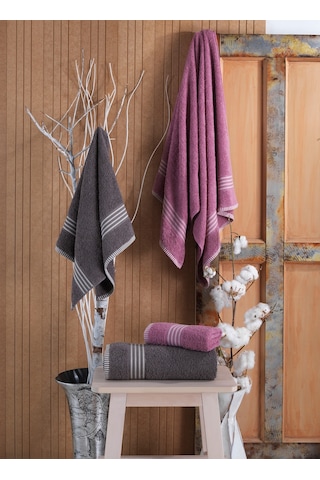 Rebeka Oscar Banyo Havlu Seti Yumuşak Havlu Seti 1200 Gram Mürdüm Antrasit Antrasit - Mürdüm
