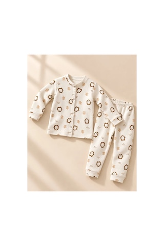 Cerenbebe Kız Çocuk Pijama Takımı Penguen Desenli Beyaz