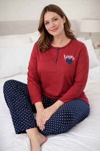 Tenra Geniş Kesim Kadın Pijama Takımı %100 Pamuk Kırmızı