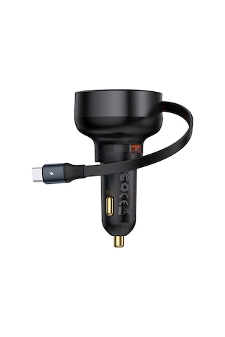 Geeksen Baseus Araba Şarj Cihazı 60w, Çekilebilir Type-c + Usb, Hızlı Şarj, Siyah Cctxp-uc
