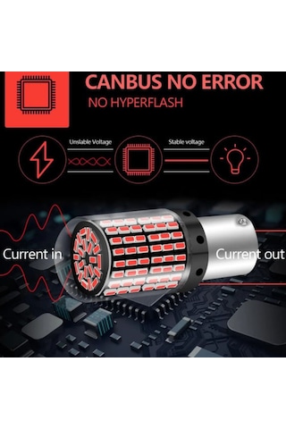 Carub Ampul 12v 1016 144 Led Şeffaf Oto Geri Vites Ampulü Fren Stop Lambası Düz Çakarlı Kırmızı Br0404051