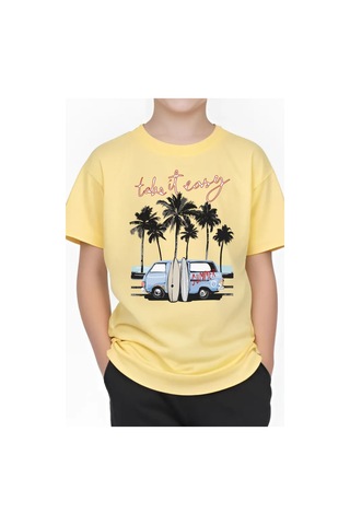 Panios Kids Summer Van Baskılı Erkek Çocuk Yuvarlak Yaka Kısa Kollu T-shirt Sarı