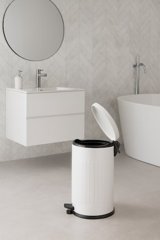 Vintage 16 Lt Yavaş Kapanır Kapaklı Ofis Mutfak Banyo Balkon Çöp Kovası Beyaz Beyaz