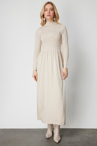 On Kadın Beli Lastikli Maxi Boy Triko Elbise 65495 Bej Bej