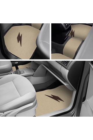 Kahverengi Şimşek Nakış Desenli 5'li Oto Halı Paspas Seti Ön Arka Uyumlu Araç Oto Halı Paspas