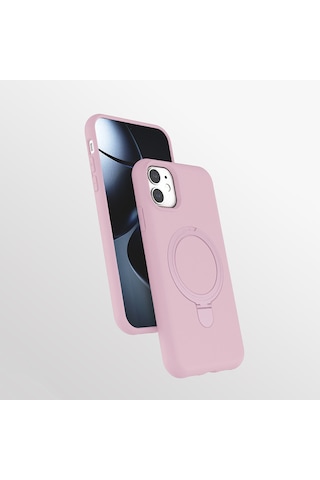 Apple Uyumlu iPhone 11 Kılıf M-safe Şarj Özellikli Standlı Zore Samara Kapak Pembe
