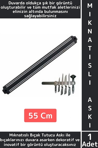 Dayanıklı Kolay Montaj Güvenilir Metal Mutfak Aletleri Çok Şık Pratik Mıknatıslı Bıçak Askısı 55 Cm