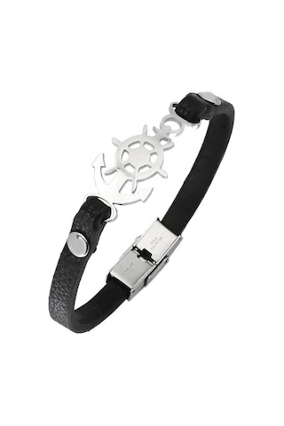 Brezza Lusso Jewelry Deri Dümen Çapa Model Çelik Erkek  Bileklik