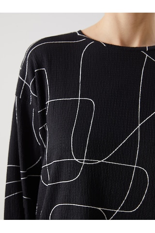 Lcwaıkıkı Classic Ekru Bisiklet Yaka Desenli Oversize Kadın Tişört