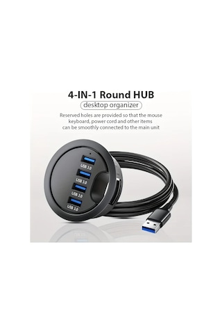 Xuweiwei Siyah 4 Port Usb 3 0 Hub 60mm Masa Grommet Splitter Dock Istasyonu Usb Guc Modu 36v Elektronik Bilesenler Yok