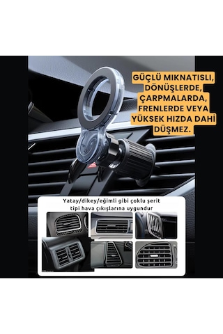 Polham Pro Süper Manyetik Araç İçi Telefon Tutucu, Havalandırma Sıkıştırmalı Stabil Telefon Tutucu