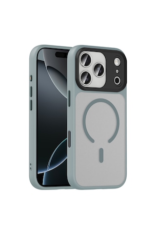 Zore Apple iPhone Uyumlu 17 Pro Max Kılıf Mat Arka Yüzey Wireless Şarj Özellikli Zore Flet M-safe Kapak - Gri
