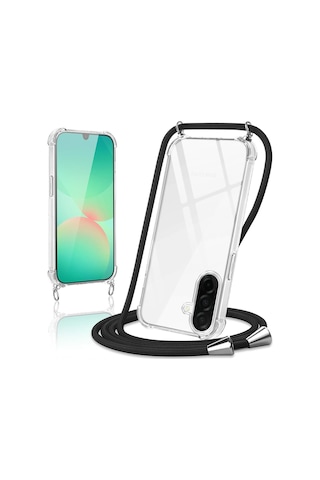 Teknomoda Samsung Galaxy A57 İle Uyumlu Kılıf Boyun Omuz Askılı İpli Anti Şok Korumalı Şeffaf Silikon Siyah İpli Renksiz/şeffaf