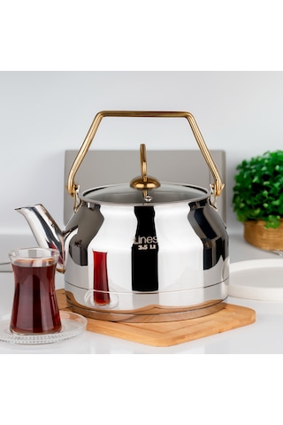 Lines L-3075 Ayperi Paslanmaz Çelik İndüksiyon Taban Çay Demliği Altın